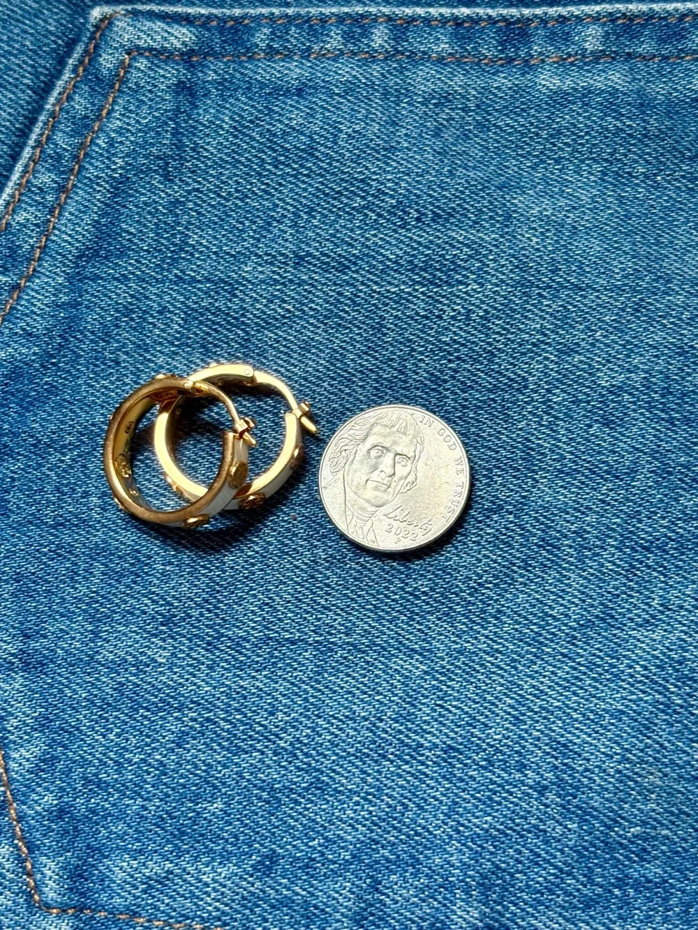 Tory Burch Gold and Ivory Huggie Earrings